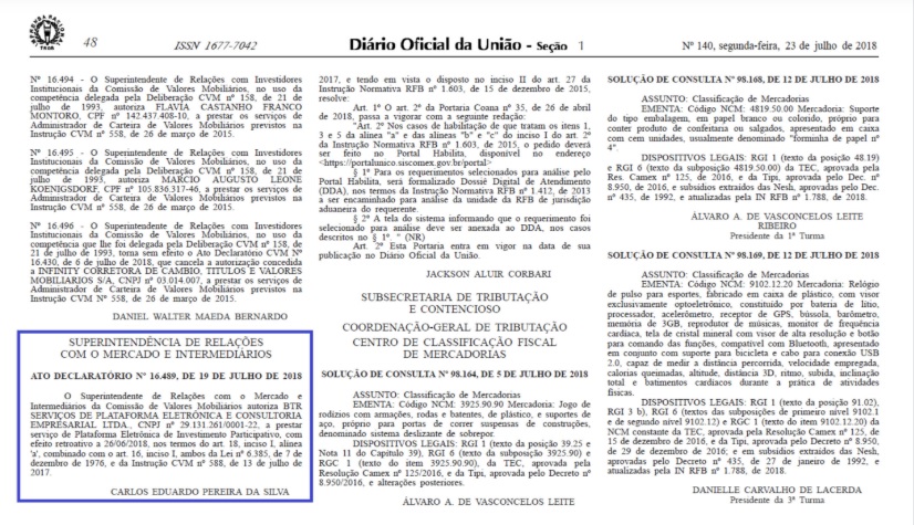 imagem do diário oficial, plataforma de ativos reais
