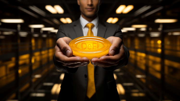 homem de terno segurando circulo amarelo, defi